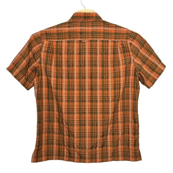 LL BEAN Orange/Green Plaid Short Sleeve Button Up Seersucker Shirt Preppy Large - Picture 2 of 4